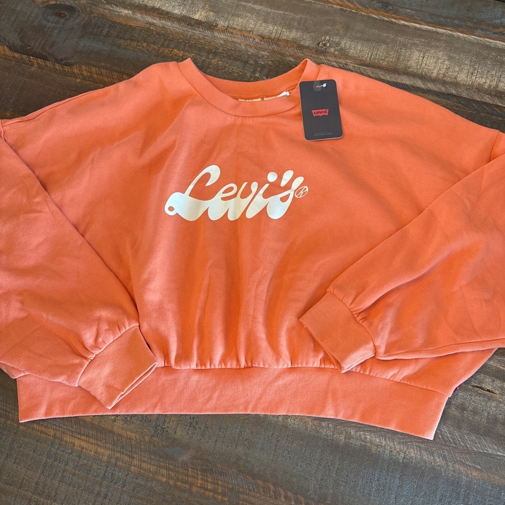 Junior's Levi's Cropped Sweatshirt, Dolman Sleeves Size XXL Coral/Orange